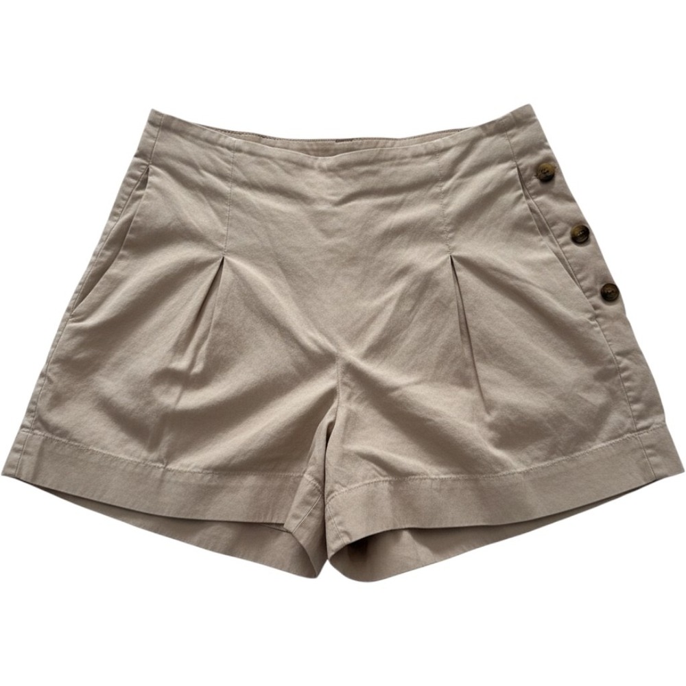 VINCE Linen Blend Tan Pleated Side Button Shorts Size 6 - Picture 1 of 5